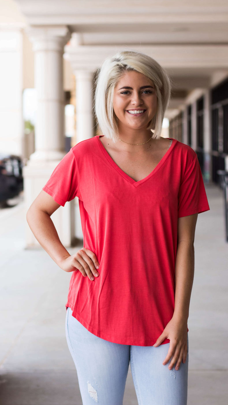 Coral Valentina V Neck Tee